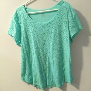 Womens blouse top aqua full lace front & sleeves